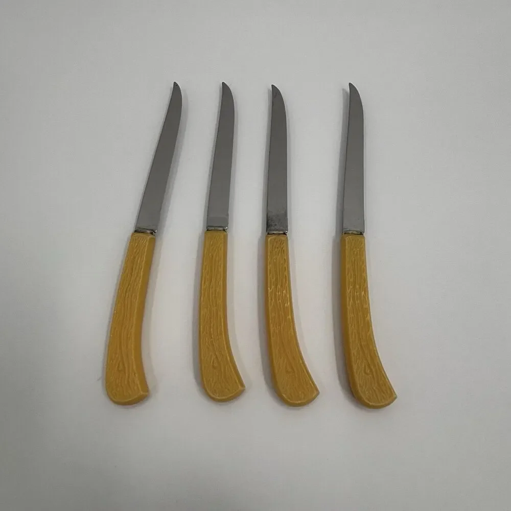 Imperial Vtg. Stainless USA Straight Edge Steak Knives Textured Bone Look Handle